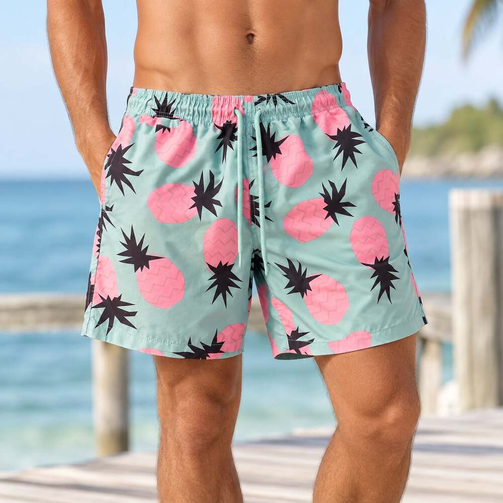 Free Planet Swim Trunks Pink Pineapple Mint Green Drawstring